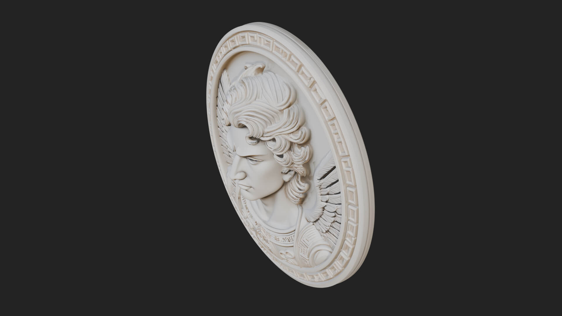 Winged Angel Oval Relief Plaque Design 13 3D Print Model 3D Model