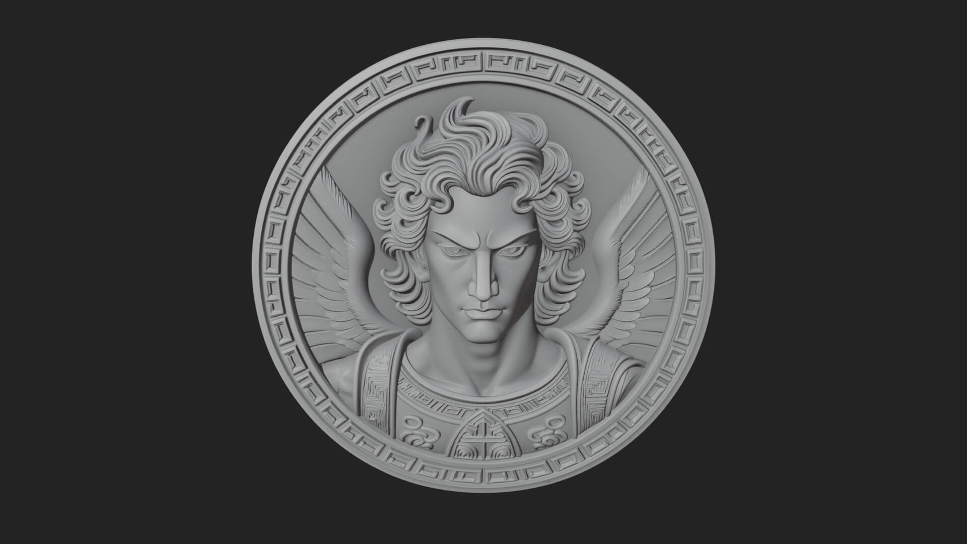 Winged Angel Oval Relief Plaque Design 13 3D Print Model 3D Model