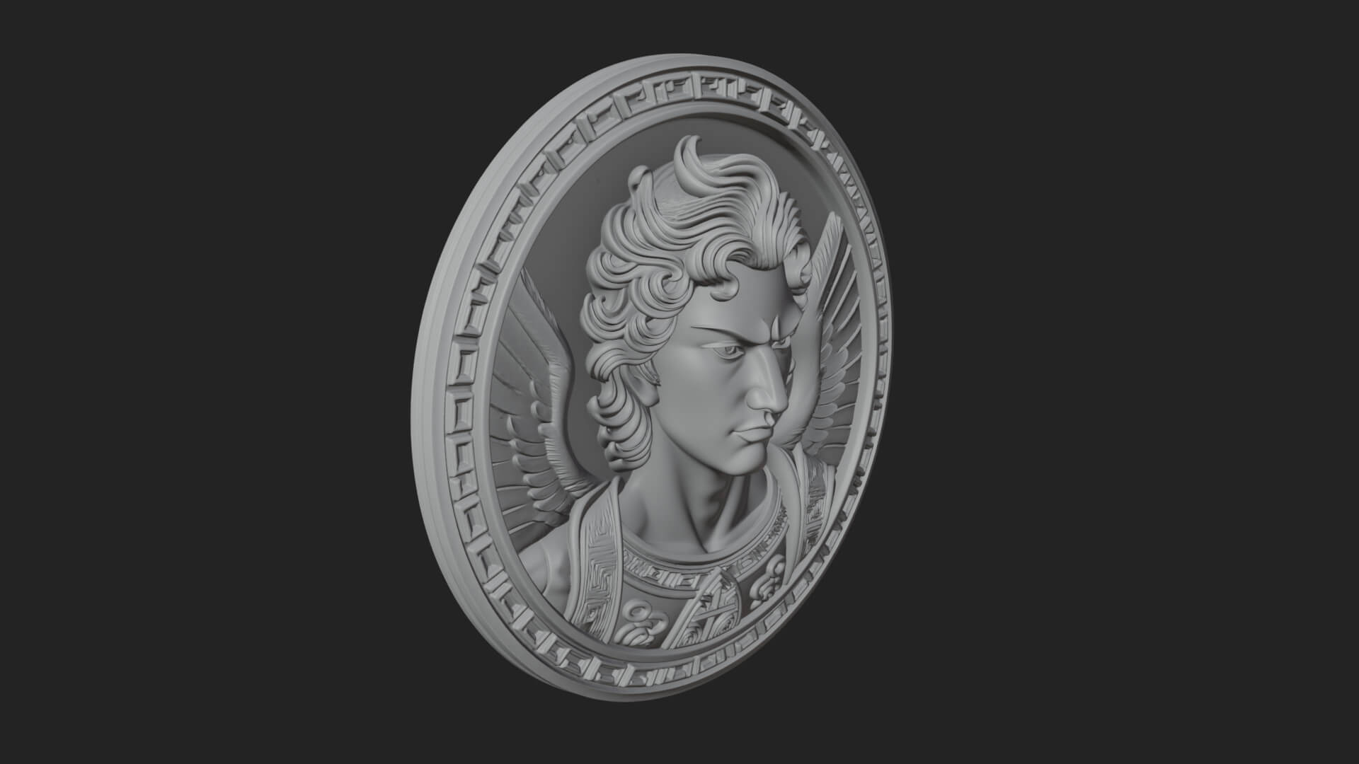 Winged Angel Oval Relief Plaque Design 13 3D Print Model 3D Model