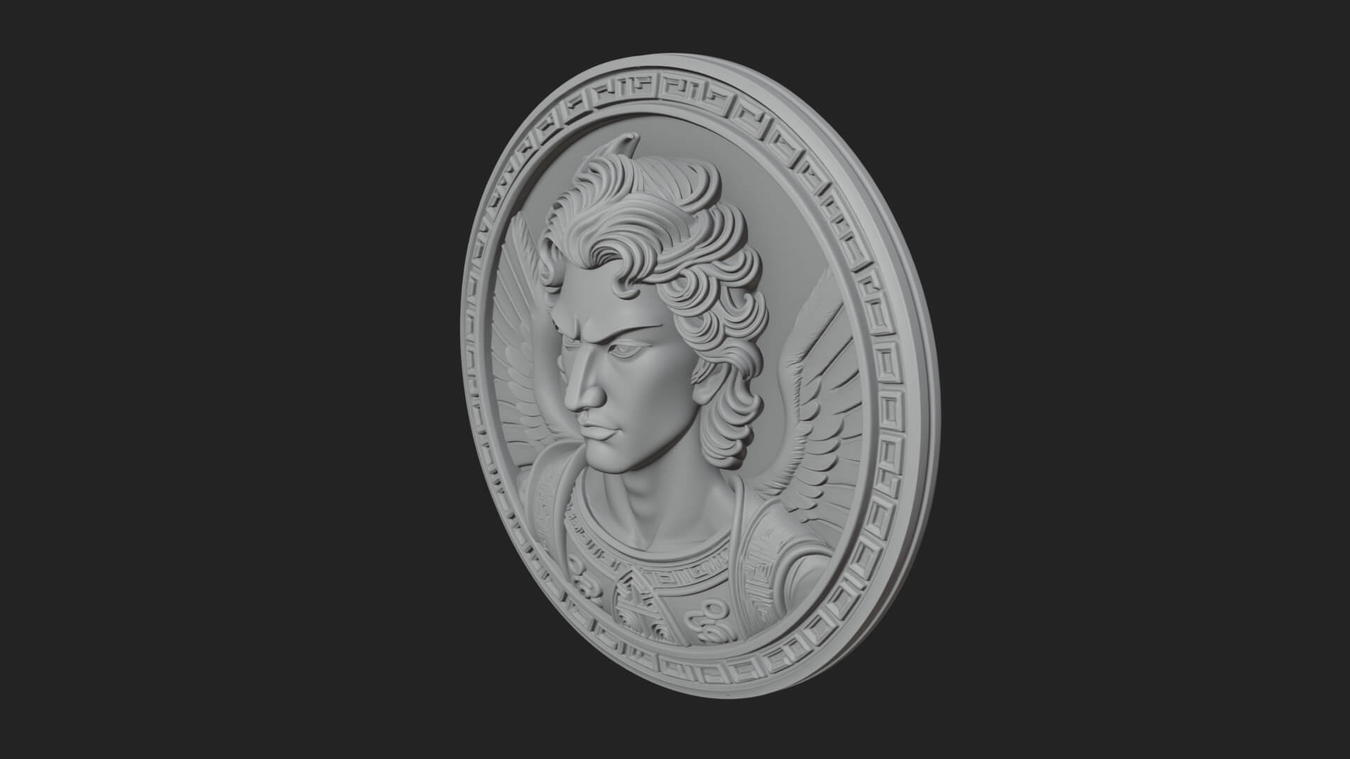 Winged Angel Oval Relief Plaque Design 13 3D Print Model 3D Model