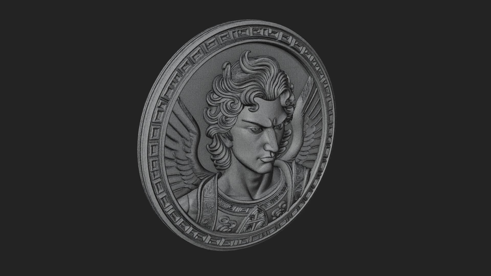 Winged Angel Oval Relief Plaque Design 13 3D Print Model 3D Model