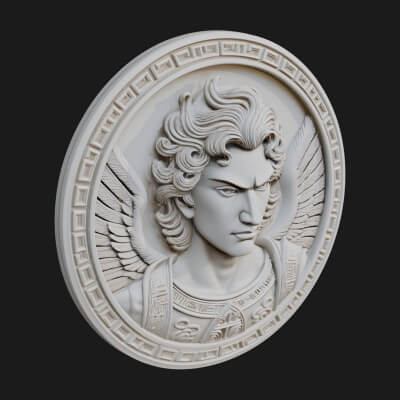 Winged Angel Oval Relief Plaque Design 13 3D Print Model