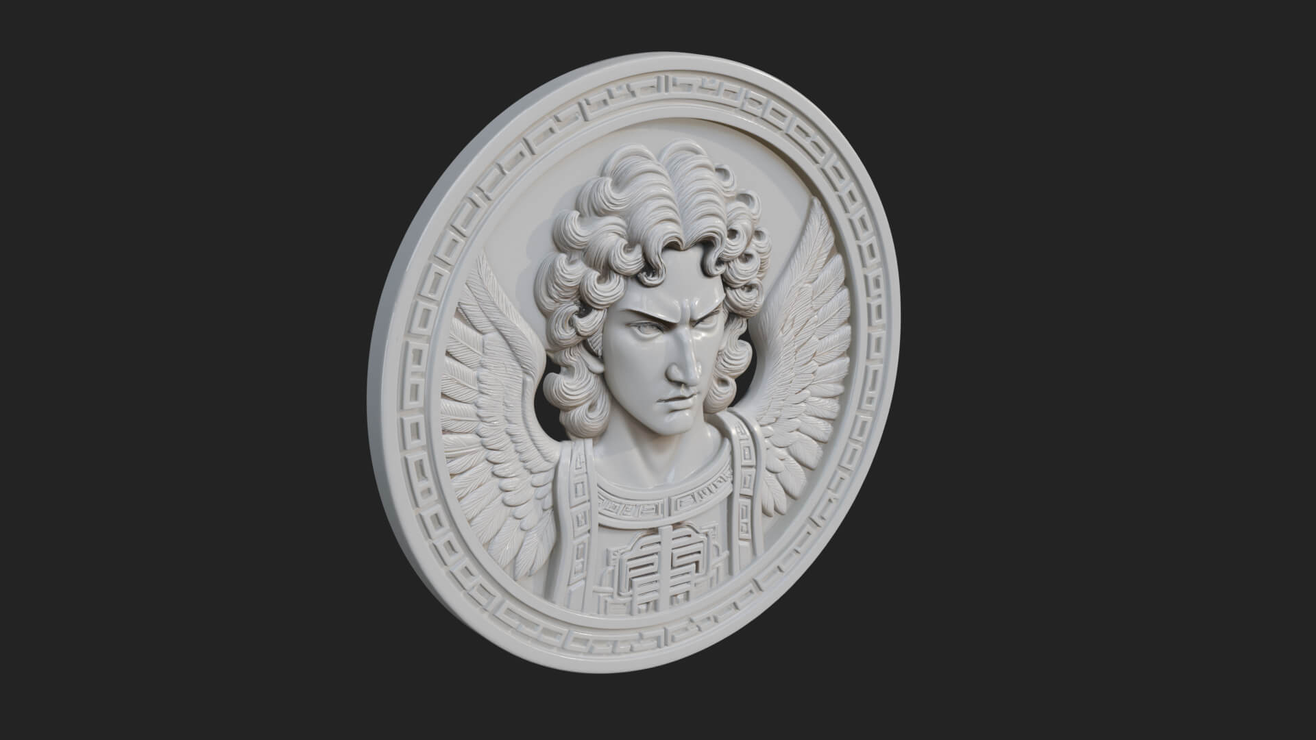 Winged Angel Oval Relief Plaque Design 14 3D Print Model 3D Model