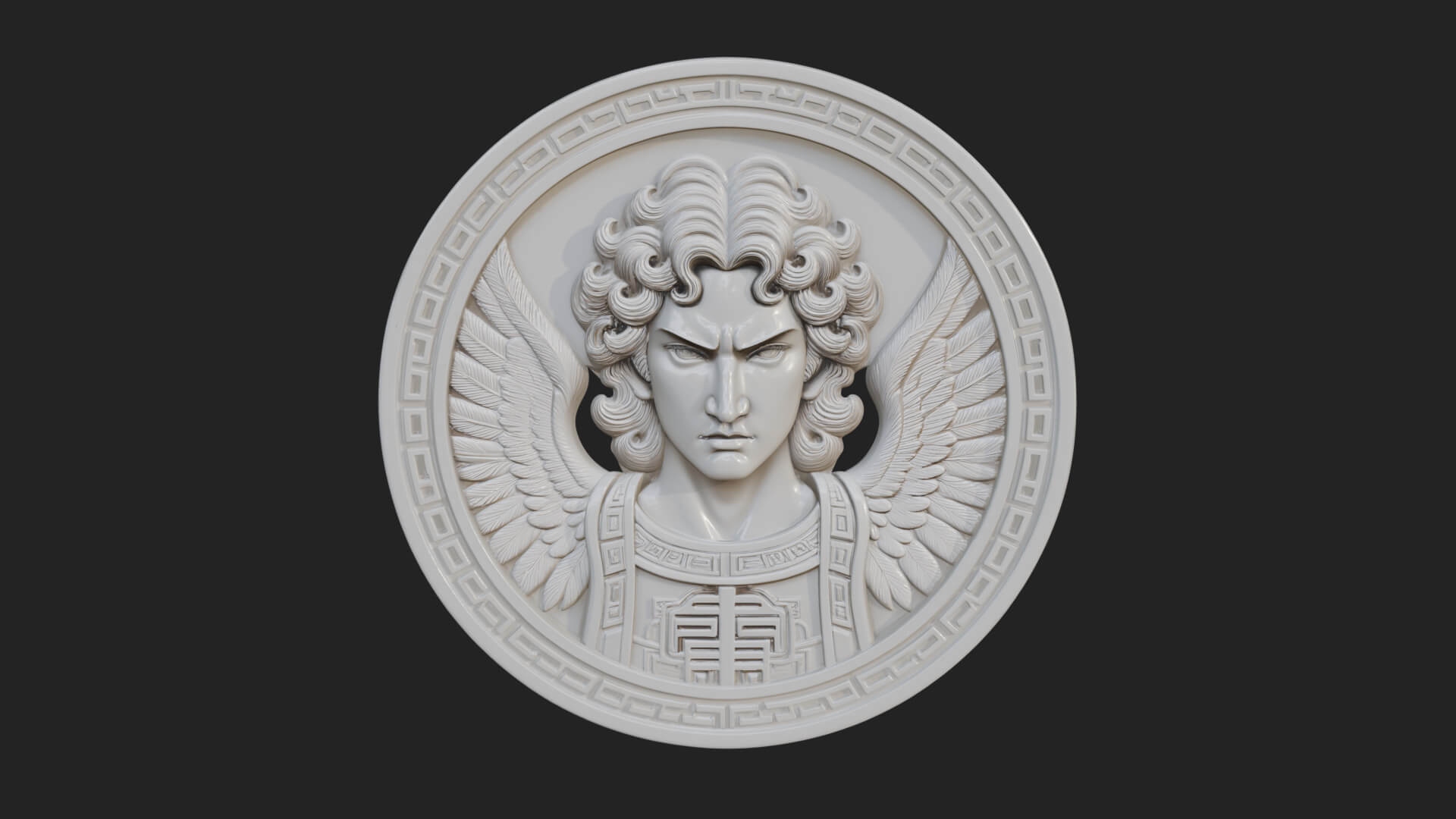 Winged Angel Oval Relief Plaque Design 14 3D Print Model 3D Model