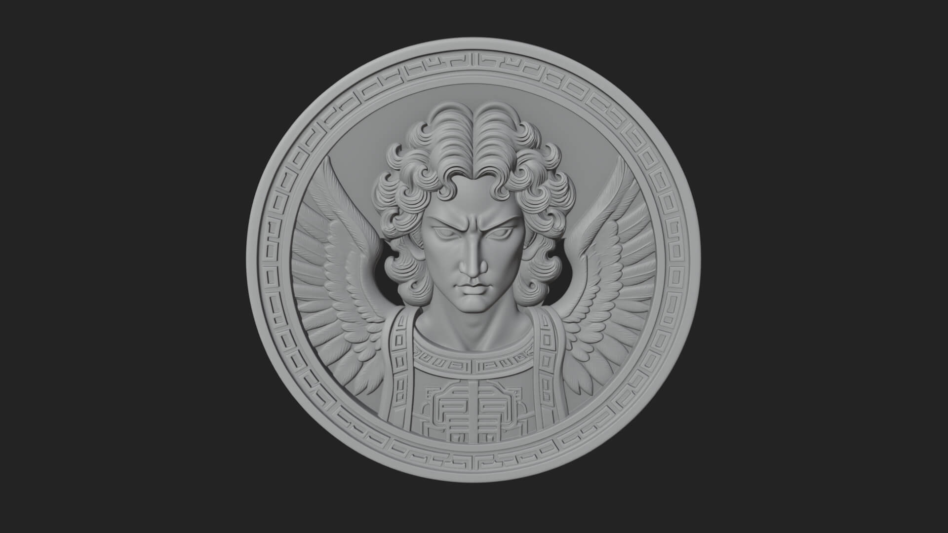 Winged Angel Oval Relief Plaque Design 14 3D Print Model 3D Model
