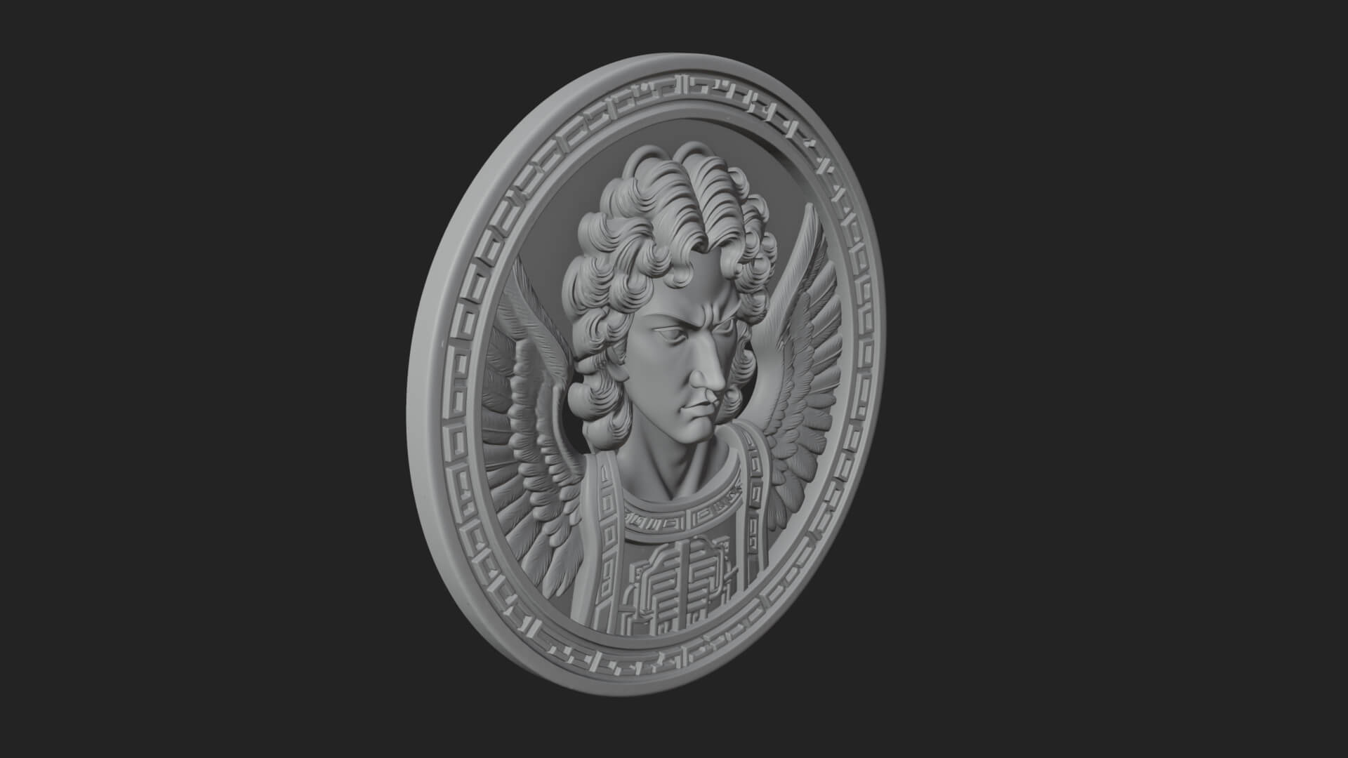 Winged Angel Oval Relief Plaque Design 14 3D Print Model 3D Model