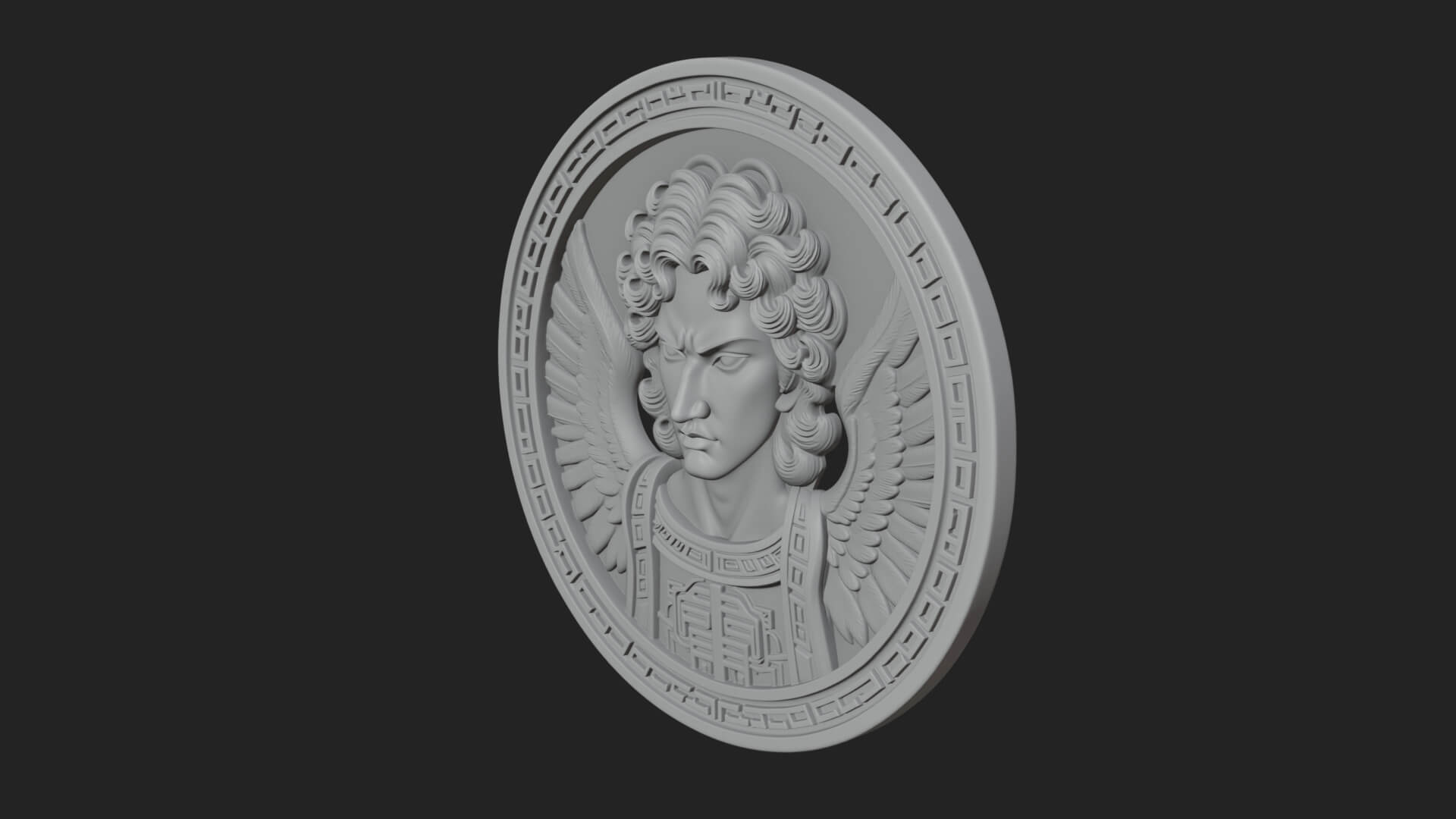 Winged Angel Oval Relief Plaque Design 14 3D Print Model 3D Model
