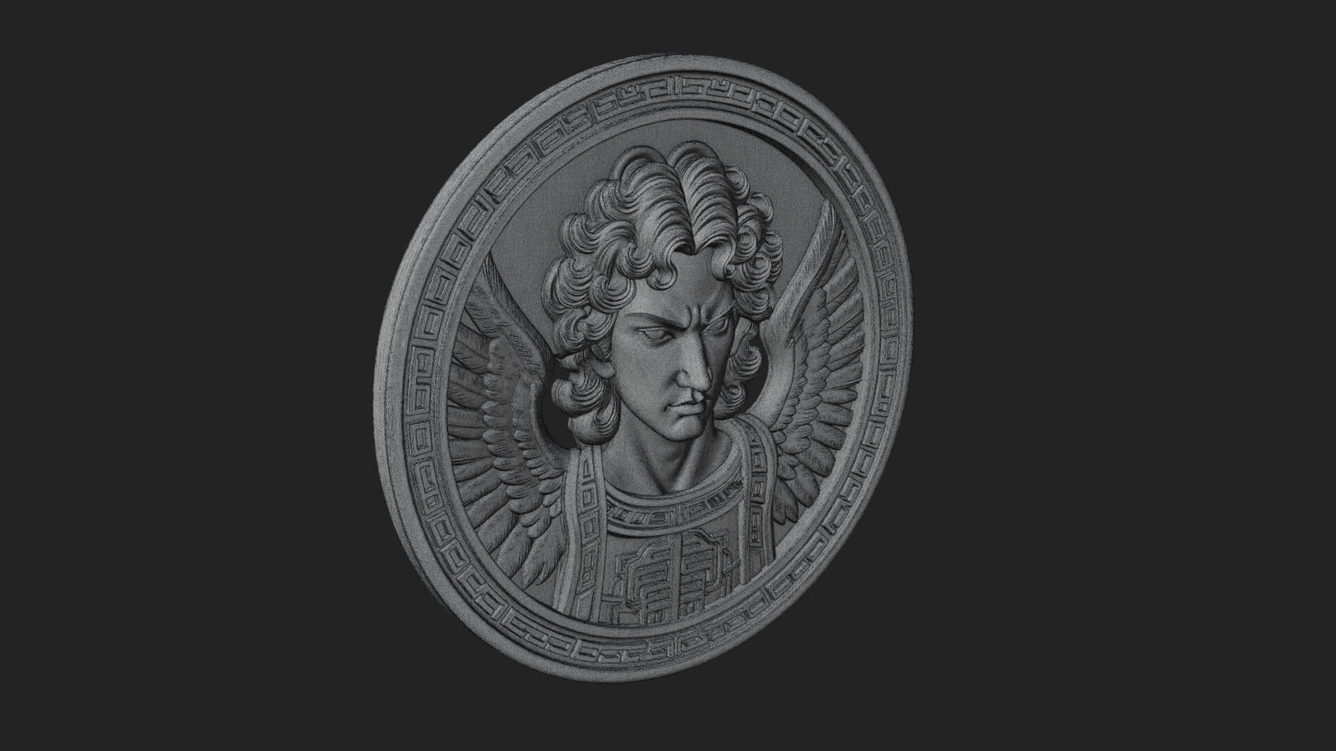 Winged Angel Oval Relief Plaque Design 14 3D Print Model 3D Model