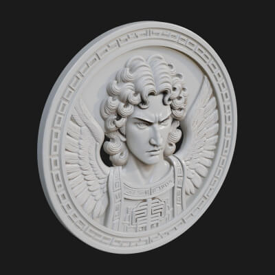 Winged Angel Oval Relief Plaque Design 14 3D Print Model