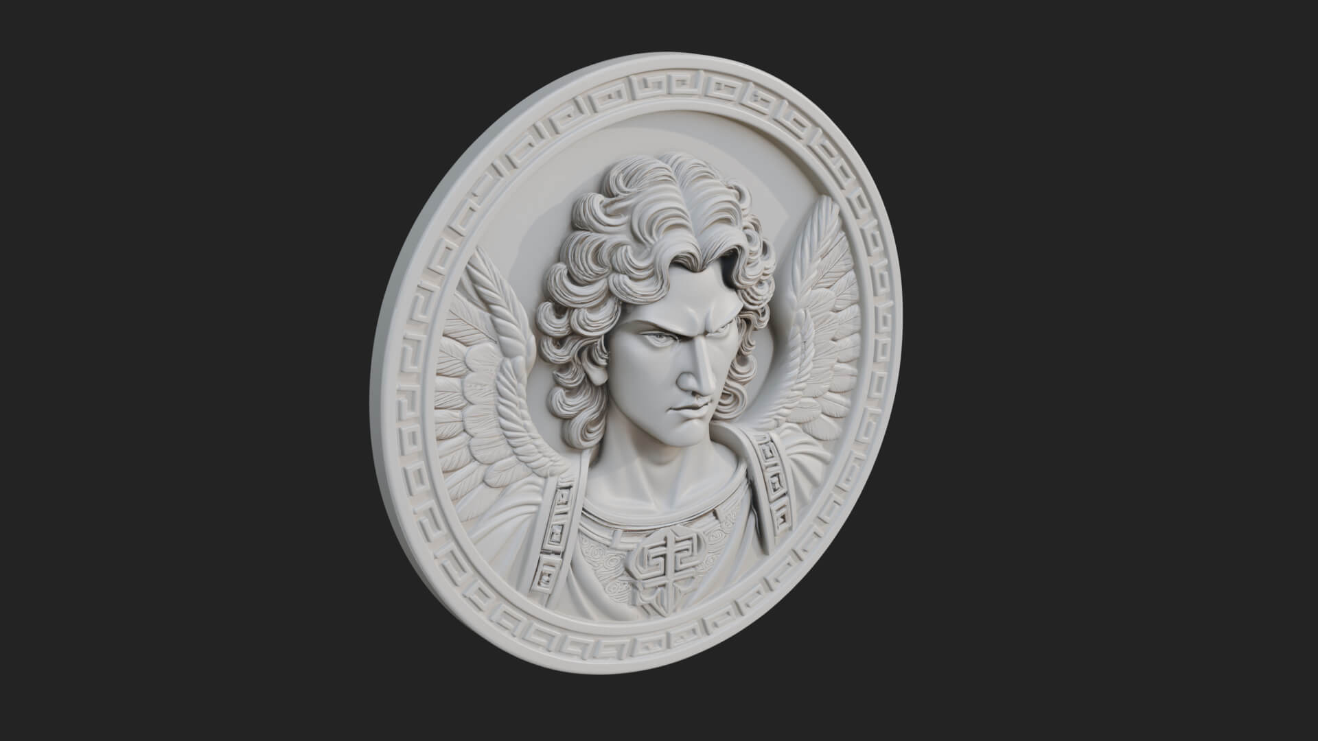 Winged Angel Oval Relief Plaque Design 15 3D Print Model 3D Model