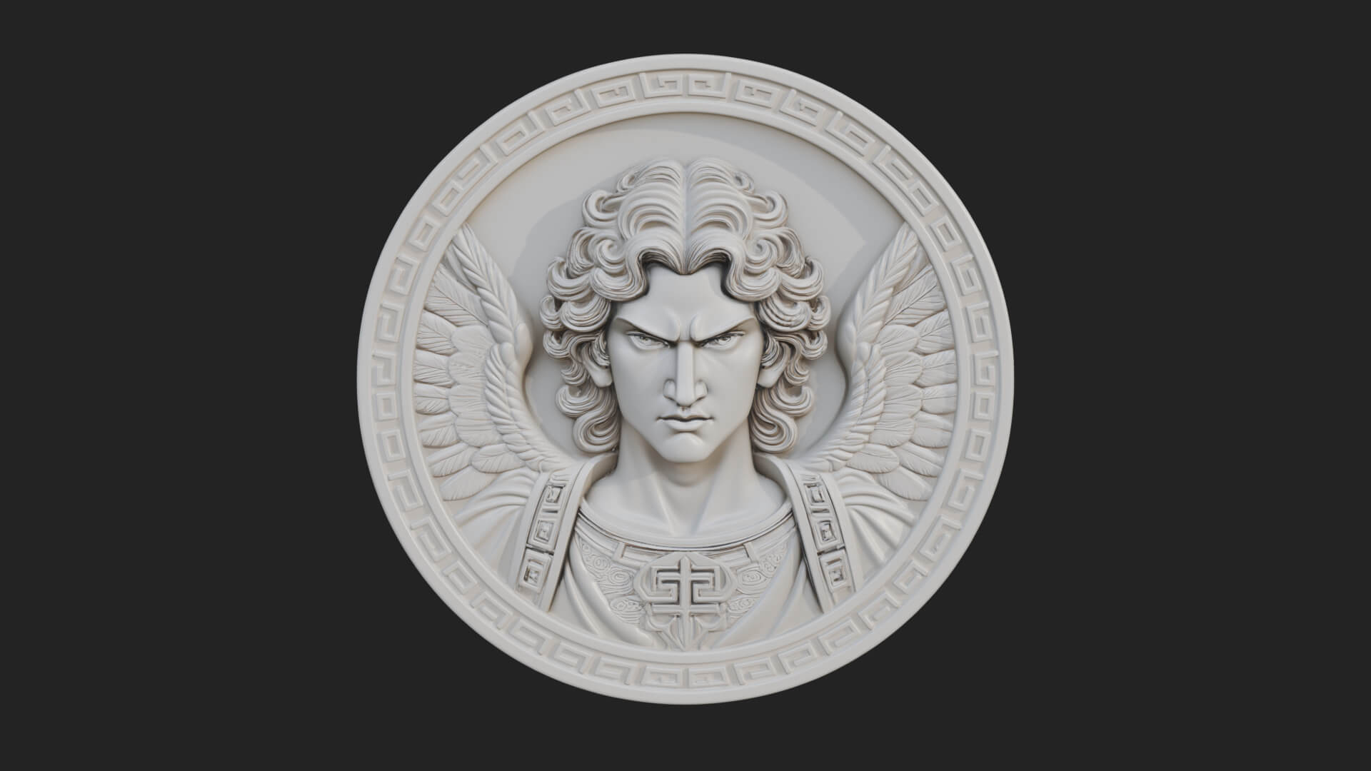 Winged Angel Oval Relief Plaque Design 15 3D Print Model 3D Model