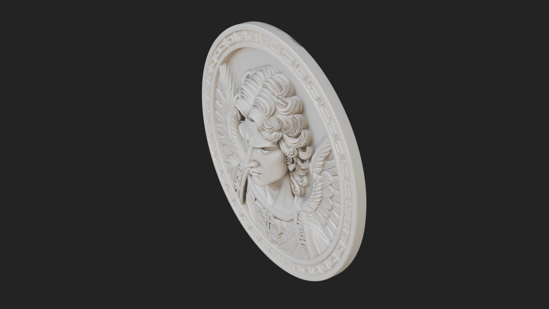 Winged Angel Oval Relief Plaque Design 15 3D Print Model 3D Model