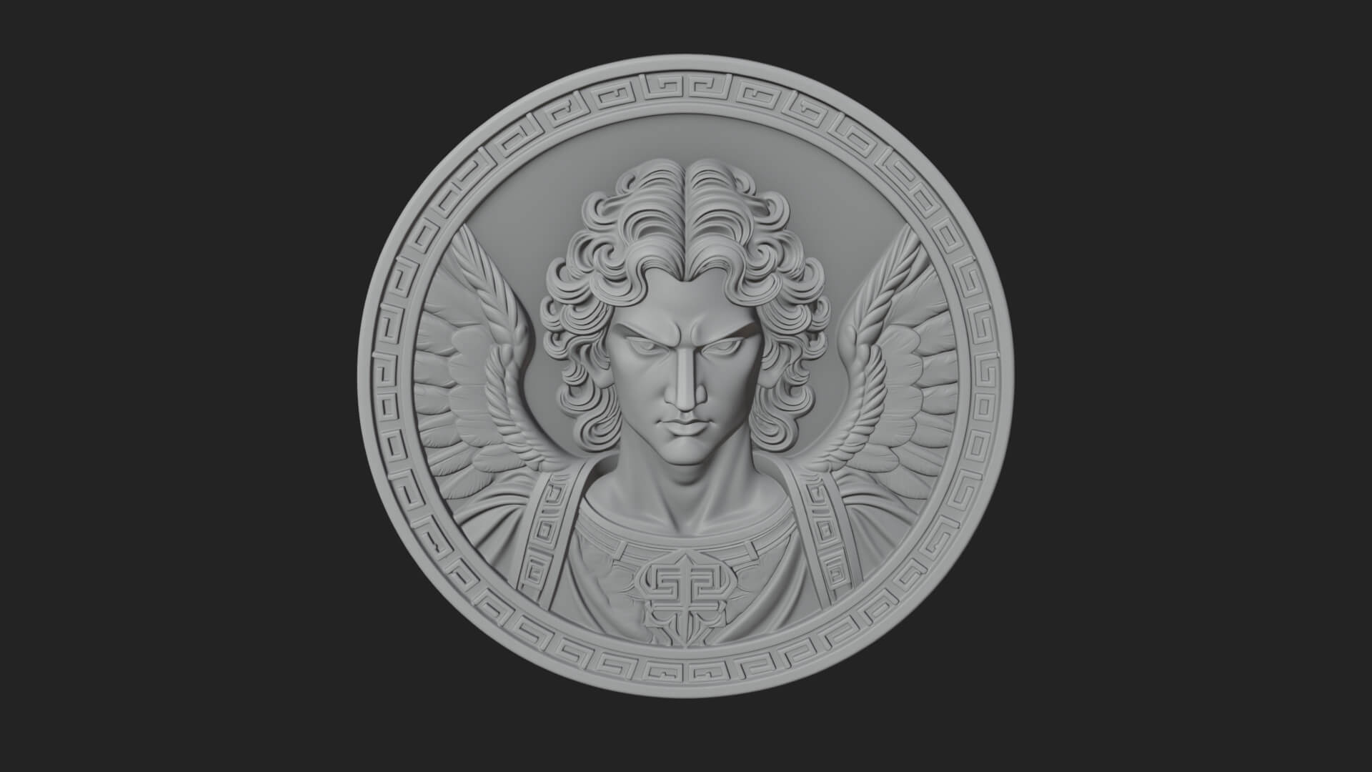 Winged Angel Oval Relief Plaque Design 15 3D Print Model 3D Model