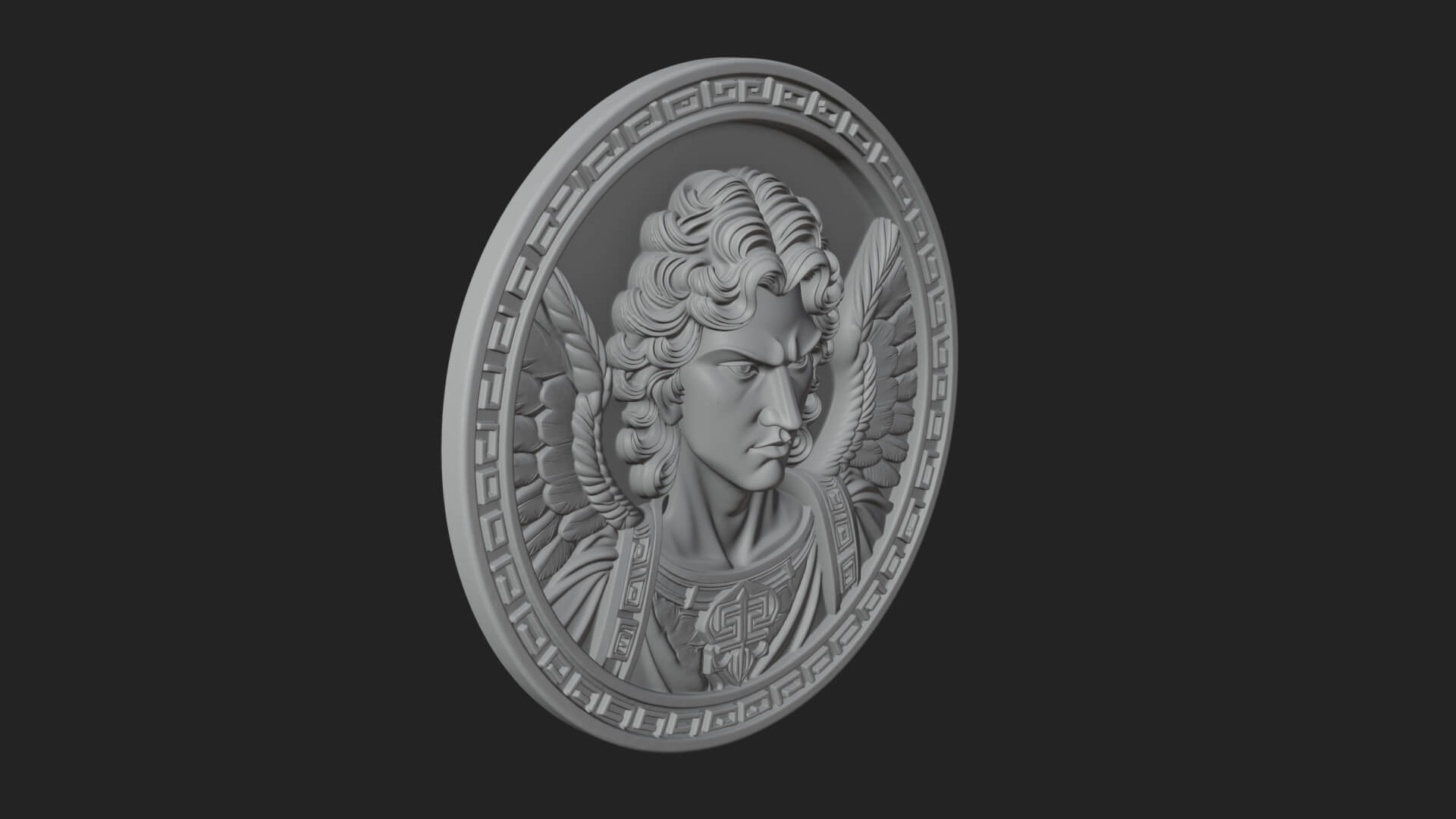 Winged Angel Oval Relief Plaque Design 15 3D Print Model 3D Model