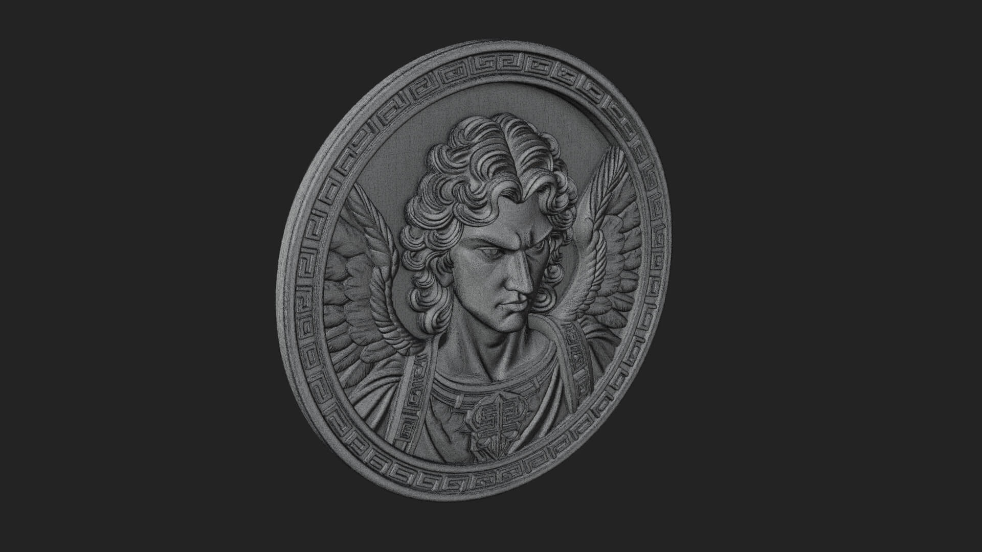 Winged Angel Oval Relief Plaque Design 15 3D Print Model 3D Model