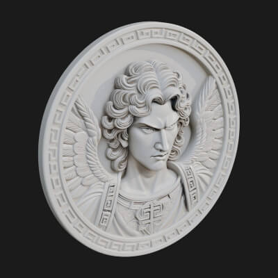 Winged Angel Oval Relief Plaque Design 15 3D Print Model