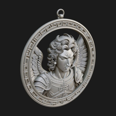 Winged Angel Oval Relief Plaque Design 16 3D Print Model