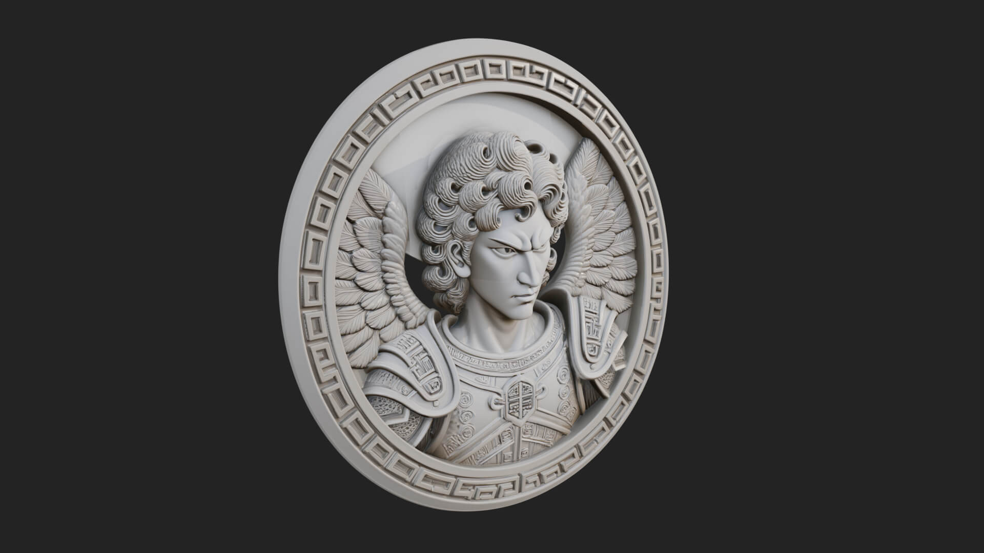 Winged Angel Oval Relief Plaque Design 17 3D Print Model 3D Model