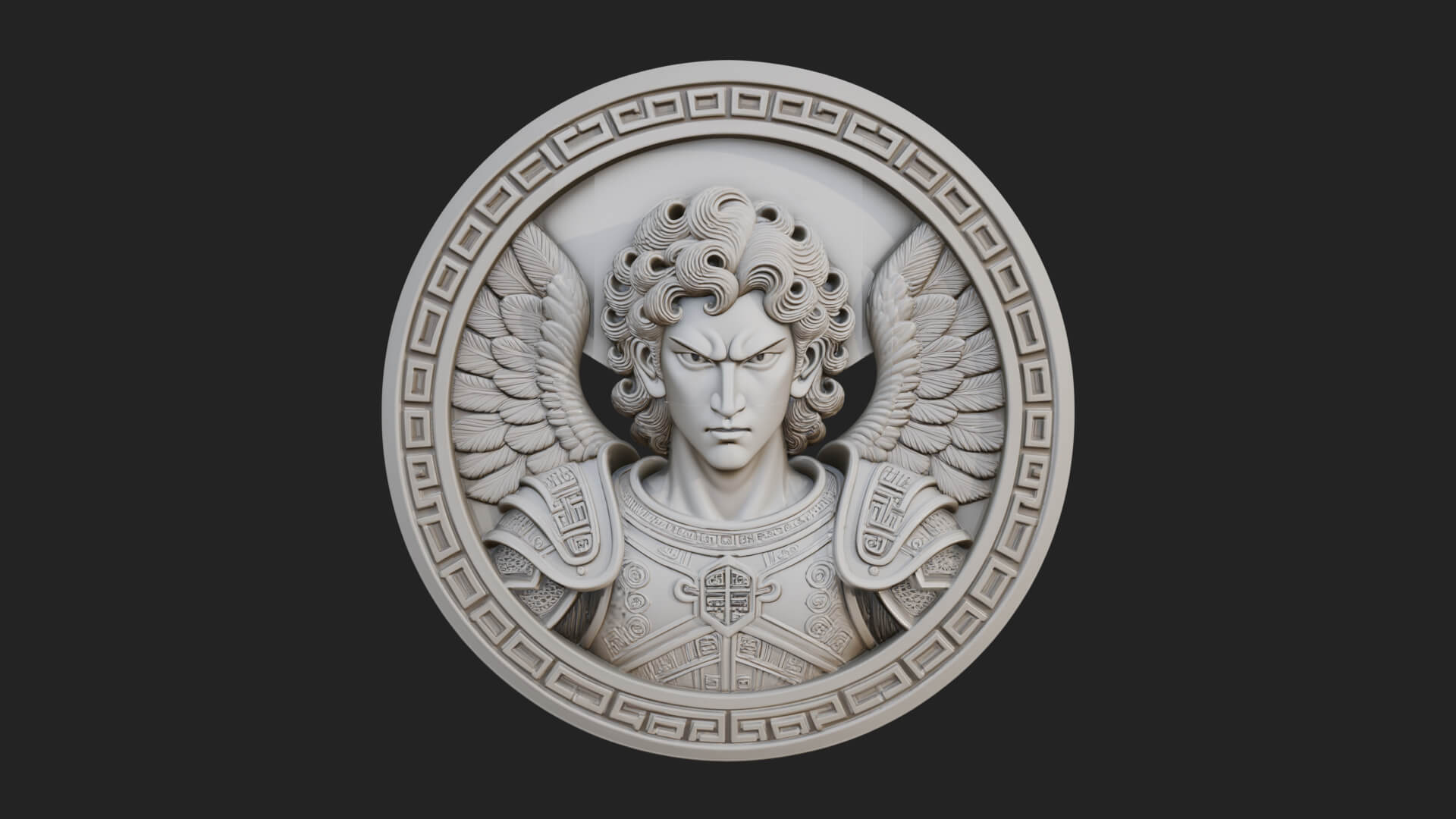 Winged Angel Oval Relief Plaque Design 17 3D Print Model 3D Model