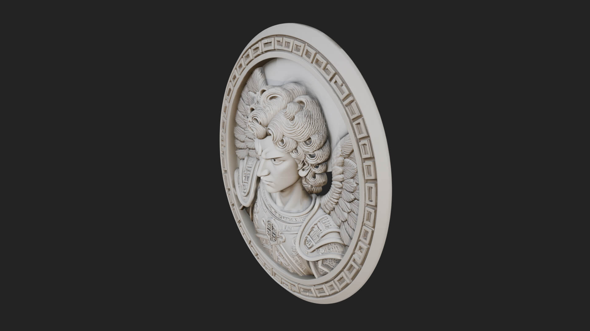 Winged Angel Oval Relief Plaque Design 17 3D Print Model 3D Model