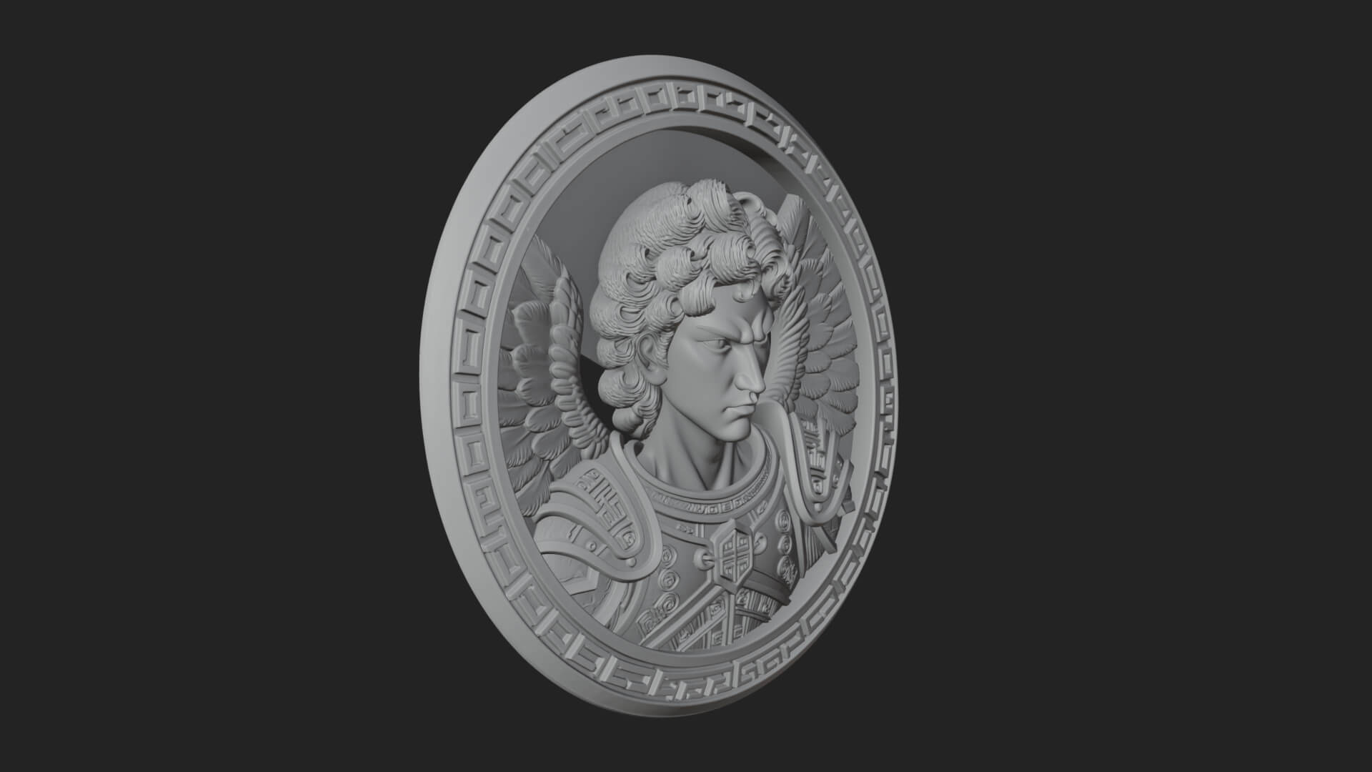 Winged Angel Oval Relief Plaque Design 17 3D Print Model 3D Model