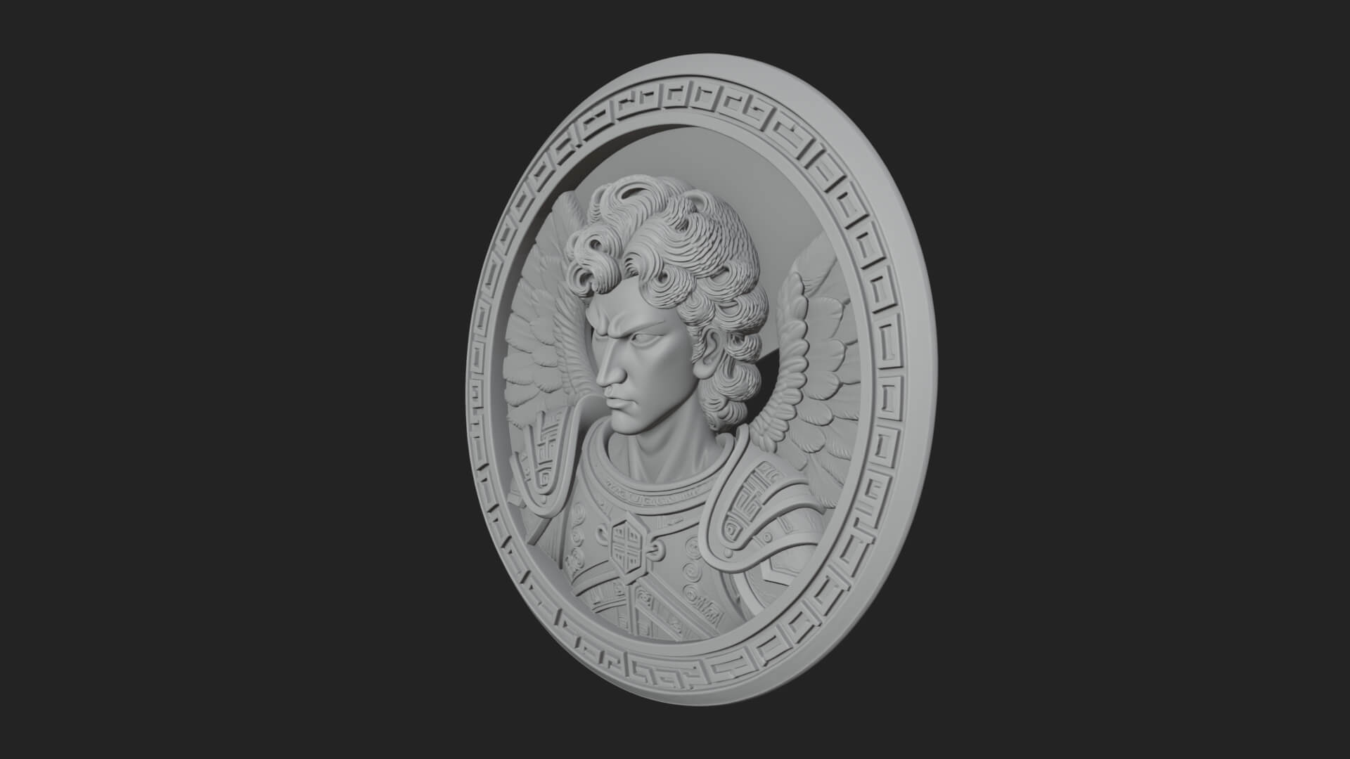 Winged Angel Oval Relief Plaque Design 17 3D Print Model 3D Model