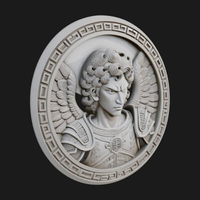 Winged Angel Oval Relief Plaque Design 17 3D Print Model