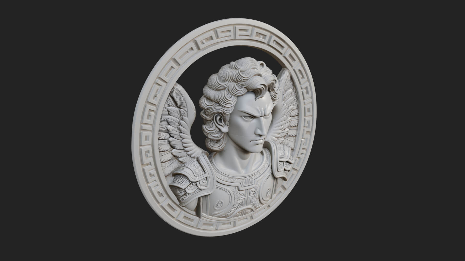 Winged Angel Oval Relief Plaque Design 18 3D Print Model 3D Model