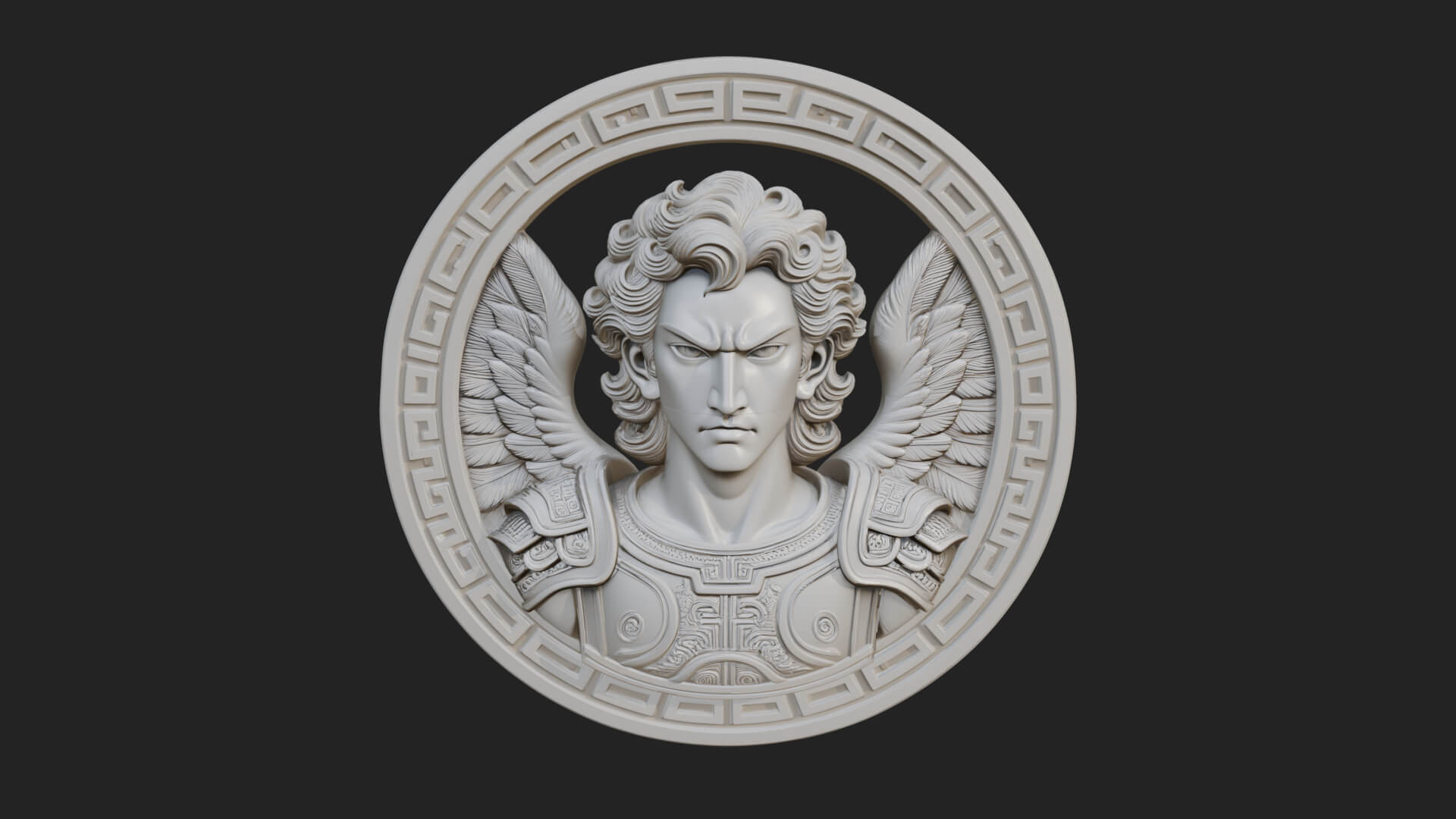 Winged Angel Oval Relief Plaque Design 18 3D Print Model 3D Model