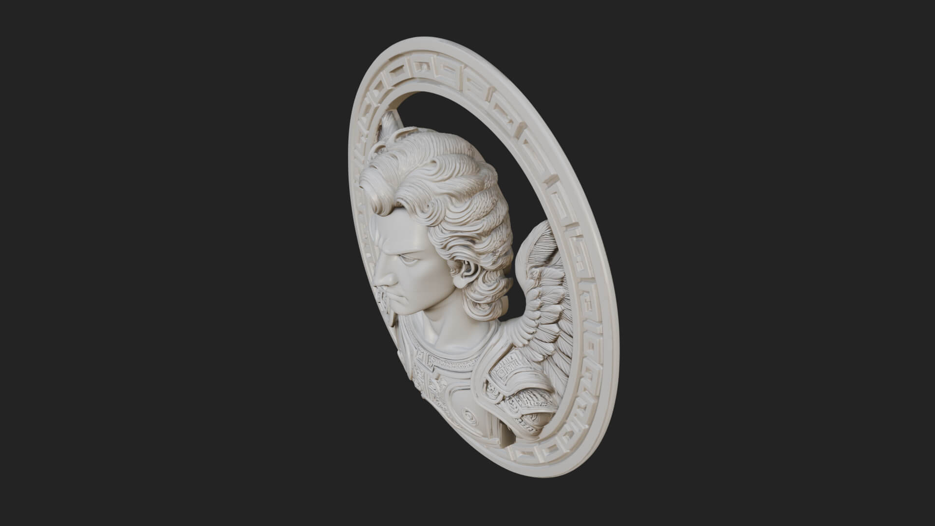 Winged Angel Oval Relief Plaque Design 18 3D Print Model 3D Model