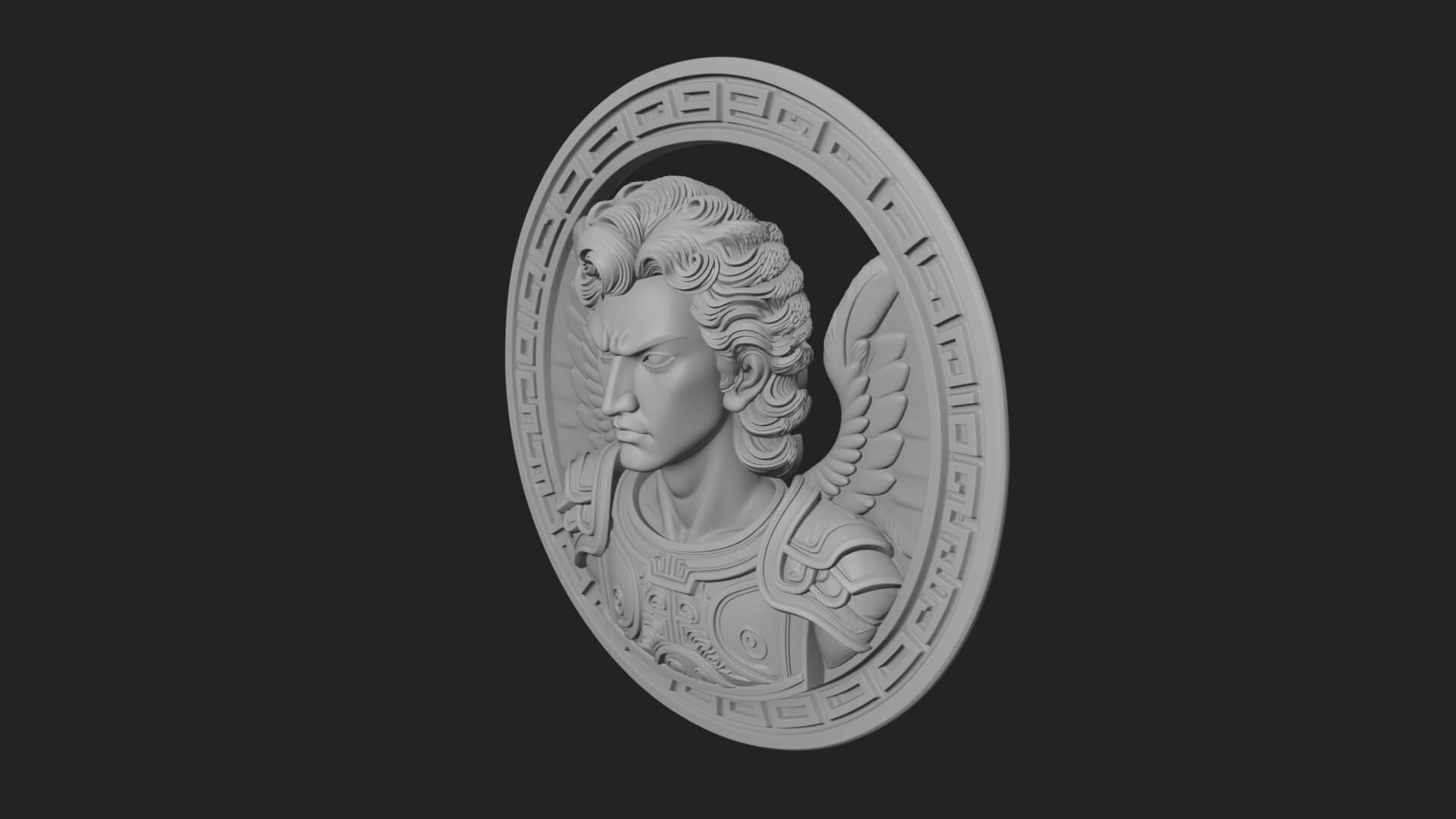 Winged Angel Oval Relief Plaque Design 18 3D Print Model 3D Model