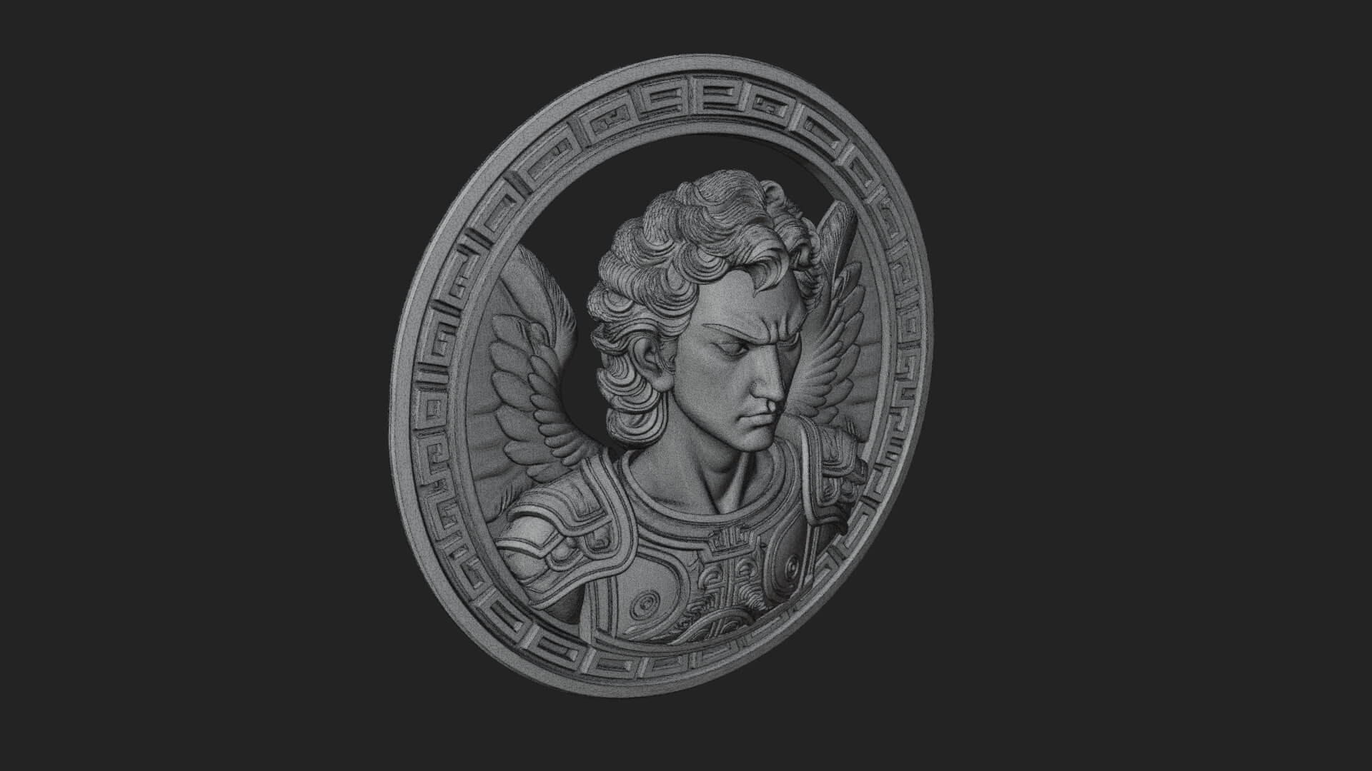 Winged Angel Oval Relief Plaque Design 18 3D Print Model 3D Model