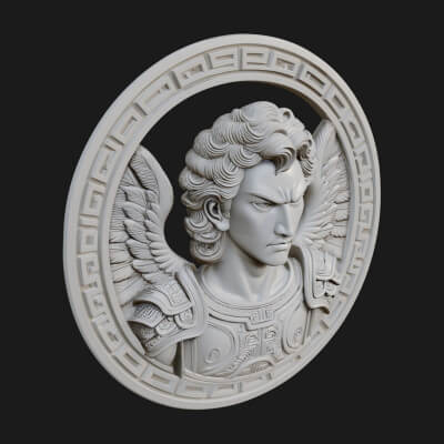 Winged Angel Oval Relief Plaque Design 18 3D Print Model