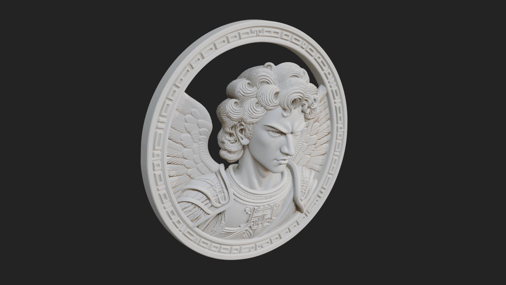 Winged Angel Oval Relief Plaque Design 19 3D Print Model 3D Model