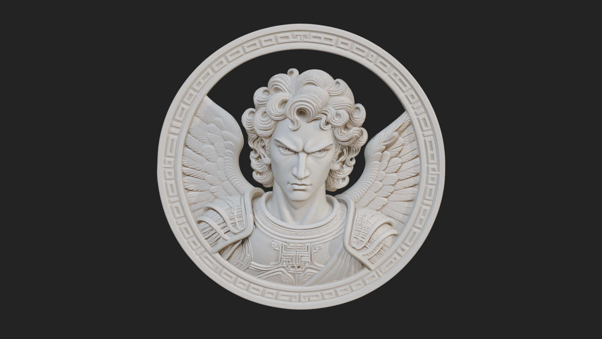 Winged Angel Oval Relief Plaque Design 19 3D Print Model 3D Model