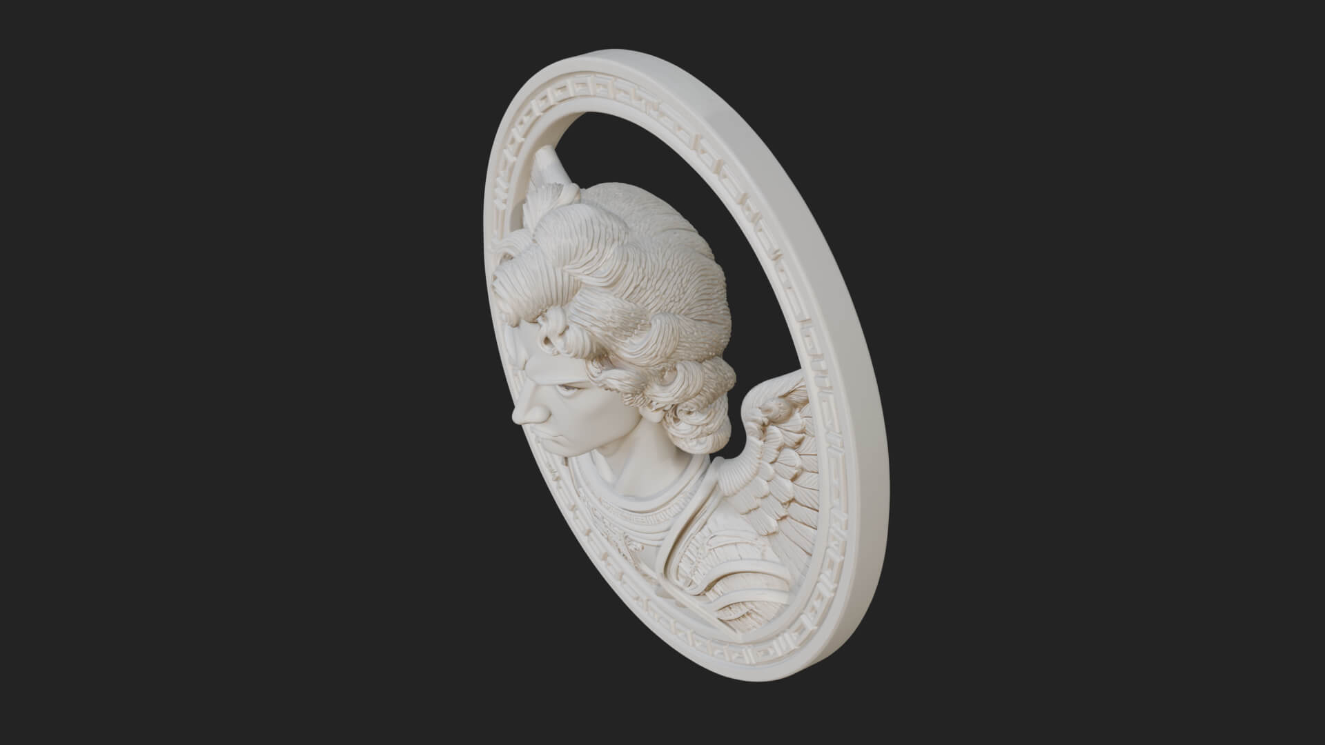 Winged Angel Oval Relief Plaque Design 19 3D Print Model 3D Model