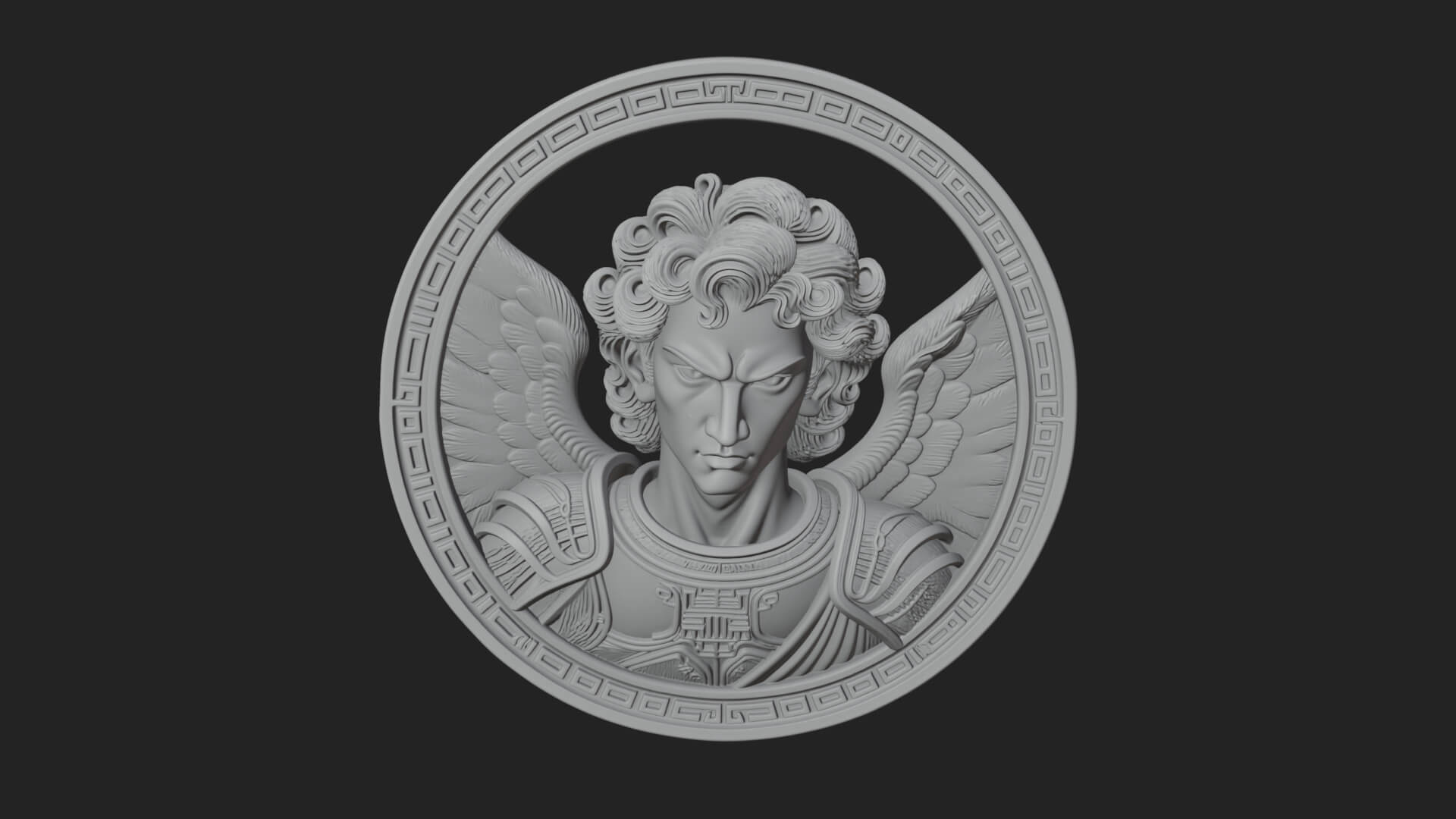 Winged Angel Oval Relief Plaque Design 19 3D Print Model 3D Model