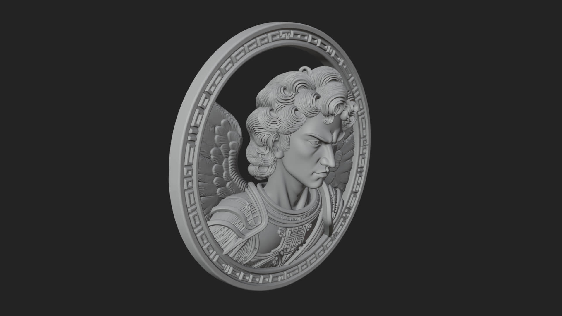 Winged Angel Oval Relief Plaque Design 19 3D Print Model 3D Model