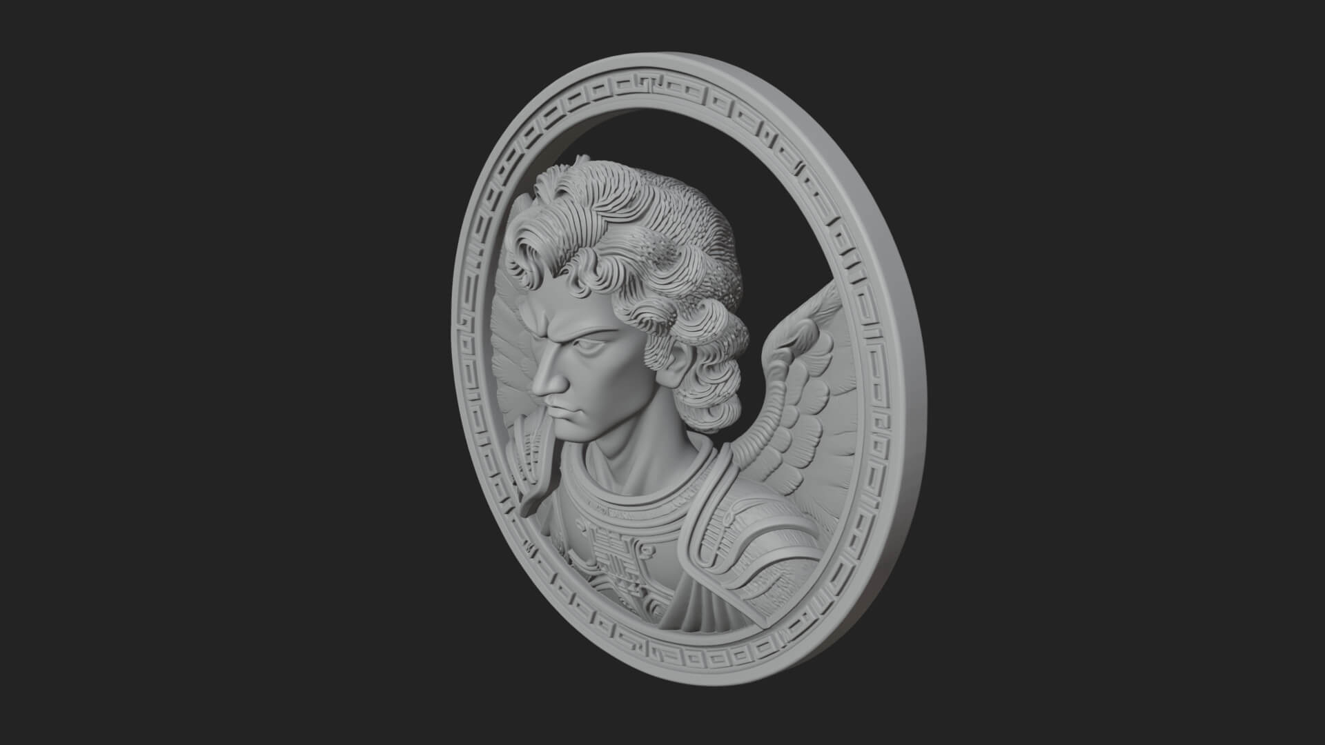Winged Angel Oval Relief Plaque Design 19 3D Print Model 3D Model