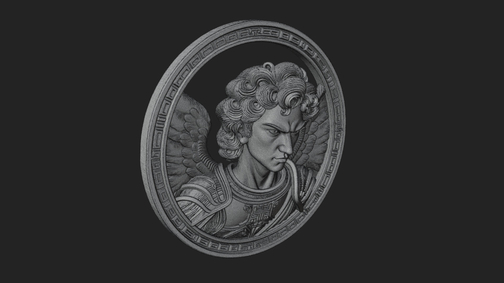 Winged Angel Oval Relief Plaque Design 19 3D Print Model 3D Model