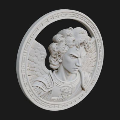 Winged Angel Oval Relief Plaque Design 19 3D Print Model