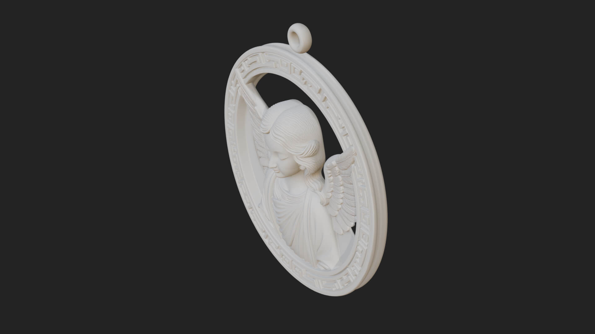 Winged Angel Oval Relief Plaque Design 2 3D Print Model 3D Model