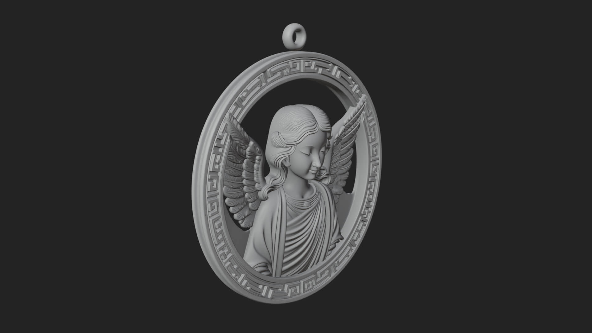 Winged Angel Oval Relief Plaque Design 2 3D Print Model 3D Model