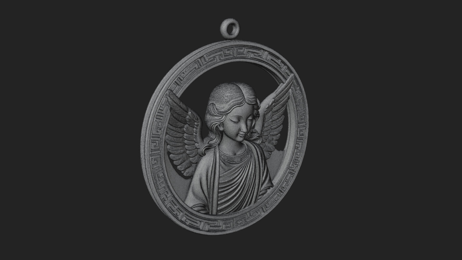 Winged Angel Oval Relief Plaque Design 2 3D Print Model 3D Model
