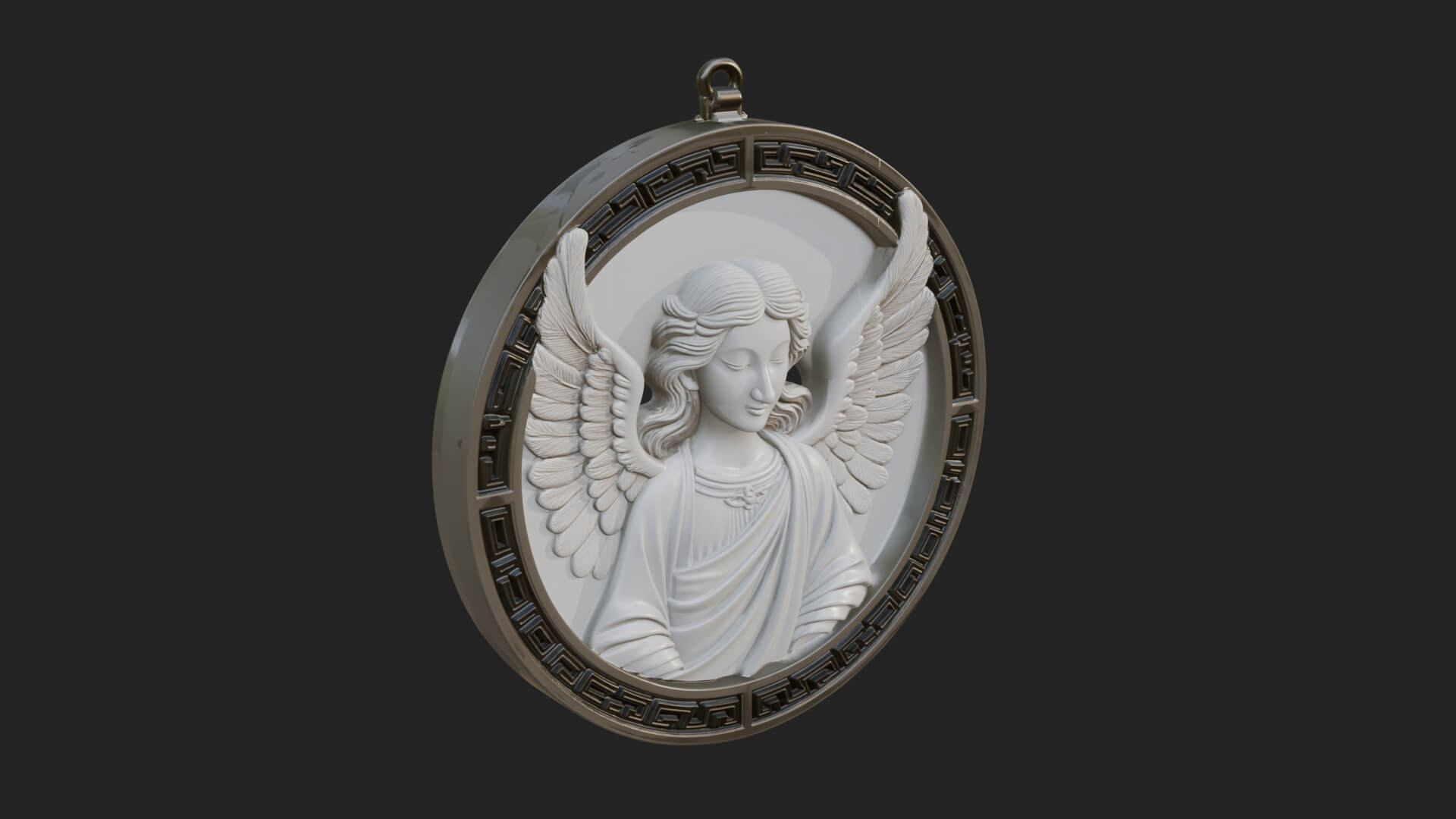 Winged Angel Oval Relief Plaque Design 3 3D Print Model 3D Model