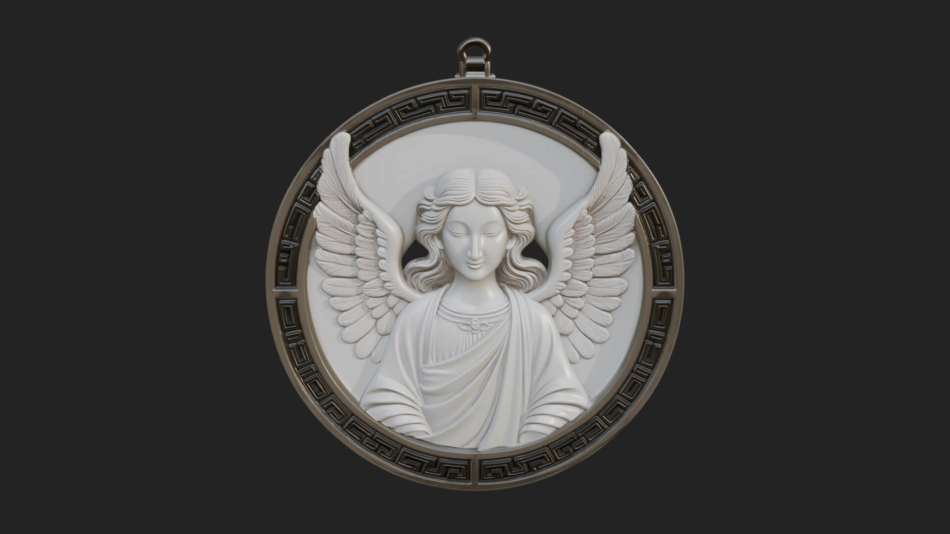 Winged Angel Oval Relief Plaque Design 3 3D Print Model 3D Model