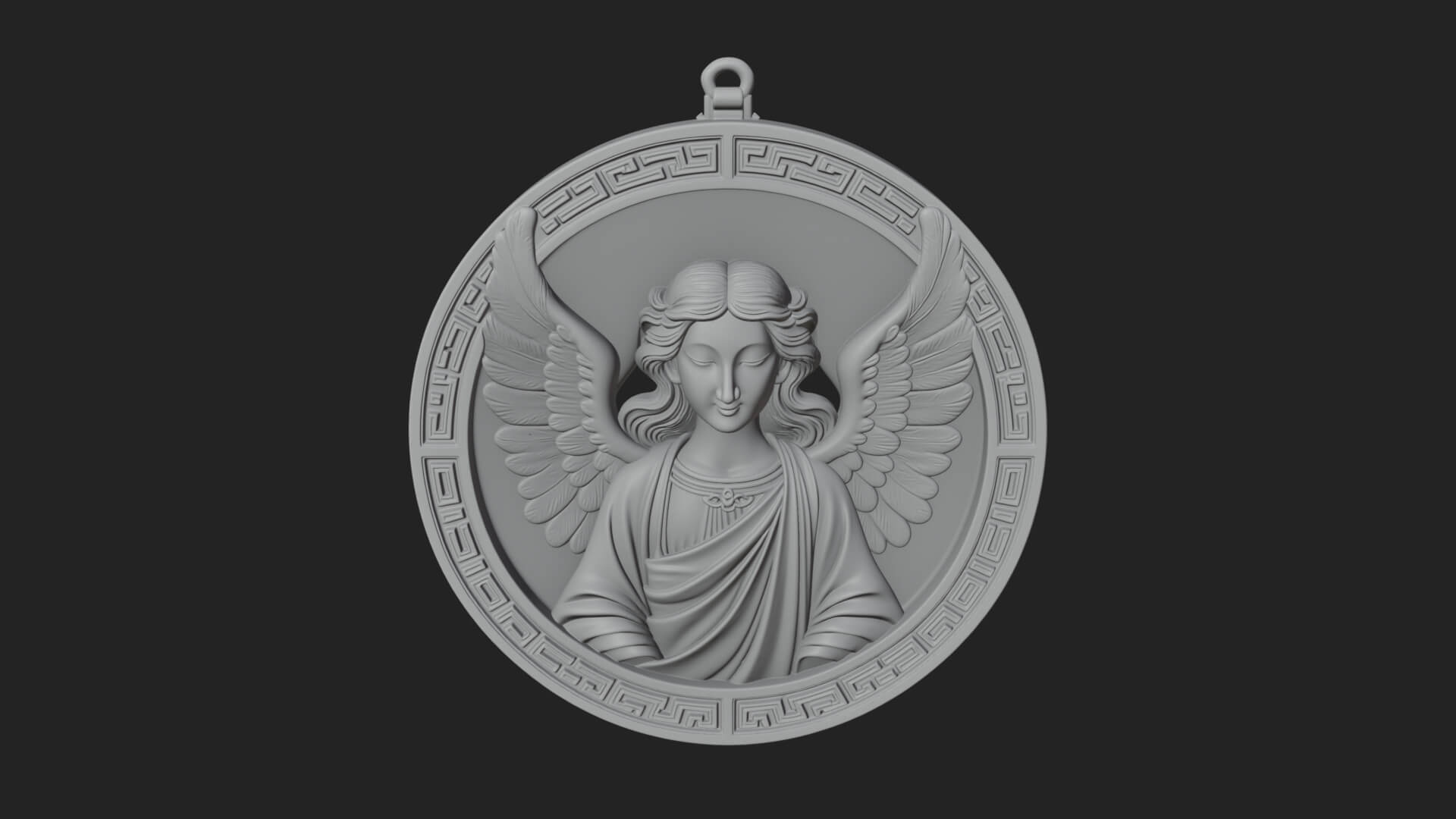 Winged Angel Oval Relief Plaque Design 3 3D Print Model 3D Model