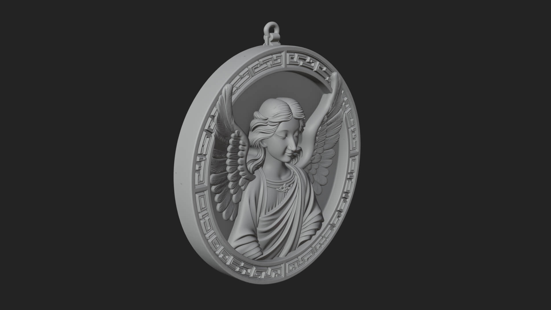 Winged Angel Oval Relief Plaque Design 3 3D Print Model 3D Model