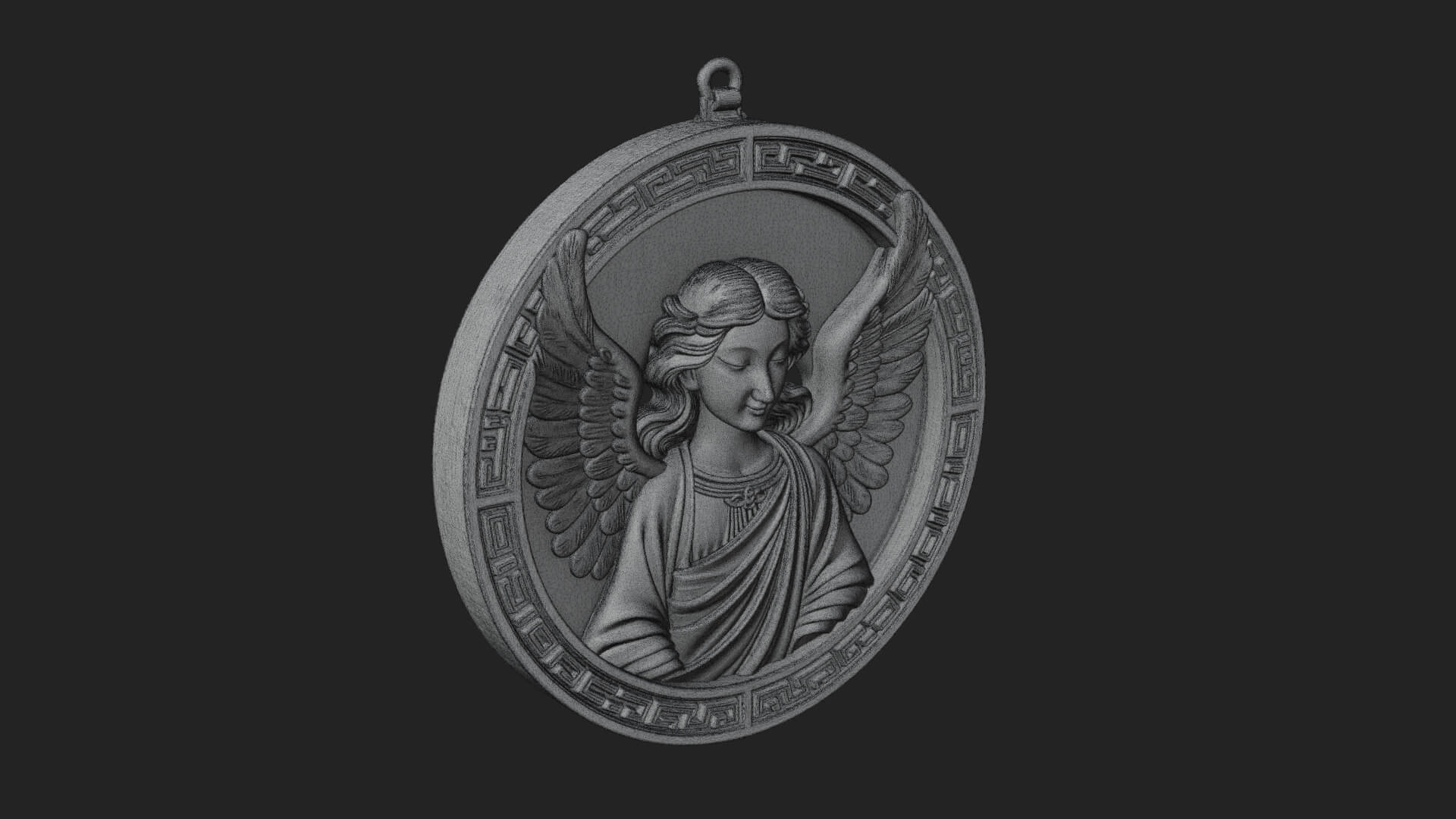 Winged Angel Oval Relief Plaque Design 3 3D Print Model 3D Model