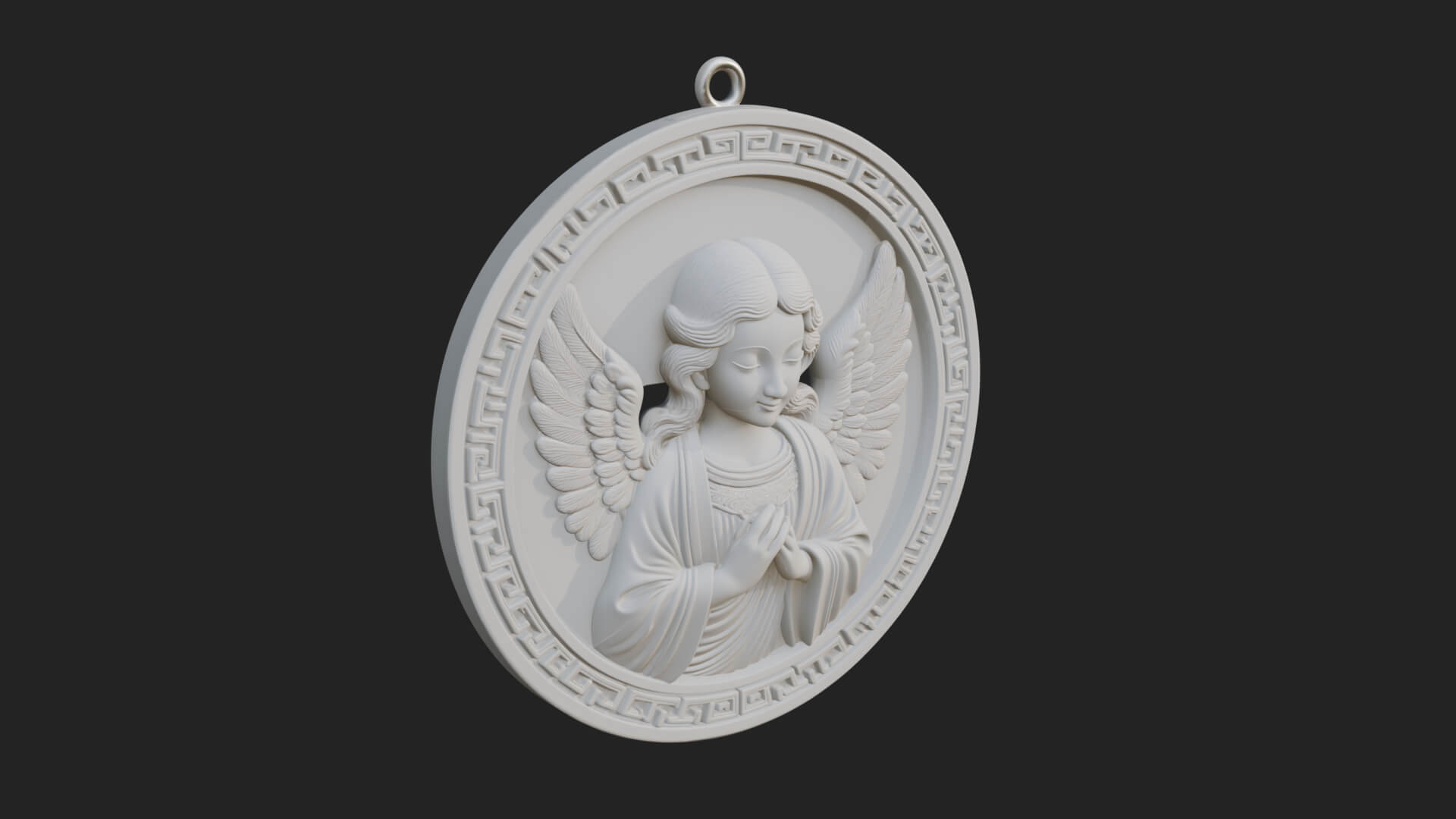 Winged Angel Oval Relief Plaque Design 4 3D Print Model 3D Model